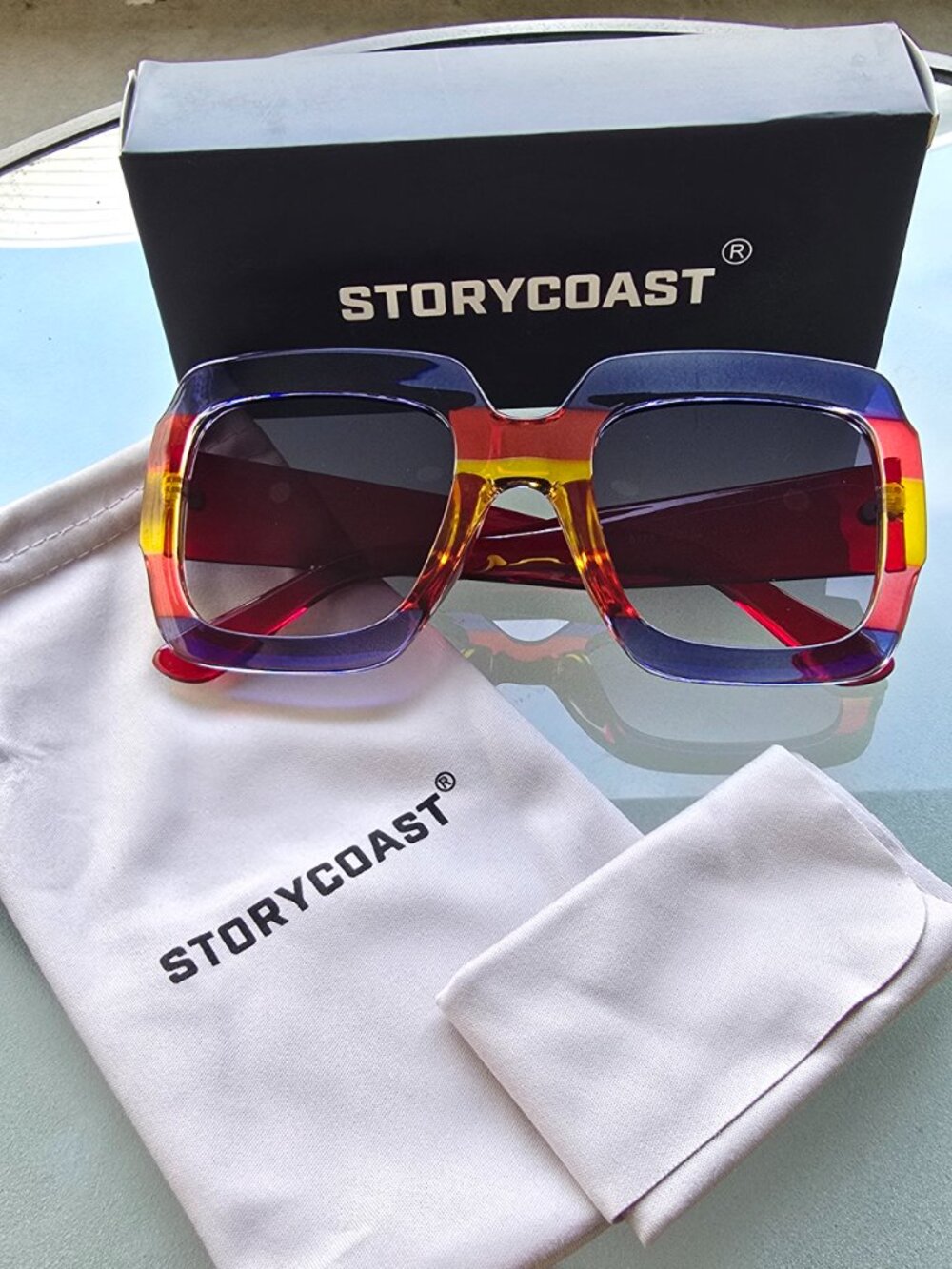 STORYCOAST Oversized Square Sunglasses Womens Retro Shades (0178) Red / Blue